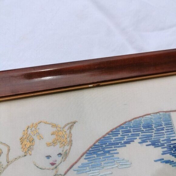 Framed Holy Family Nativity Needlepoint Vintage, Christmas Angels Embroidery - Picture 3 of 10